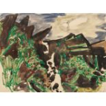 Rolf Nesch (Oberesslingen 1893 - Oslo 1975). Landschaft mit Sturzbach.