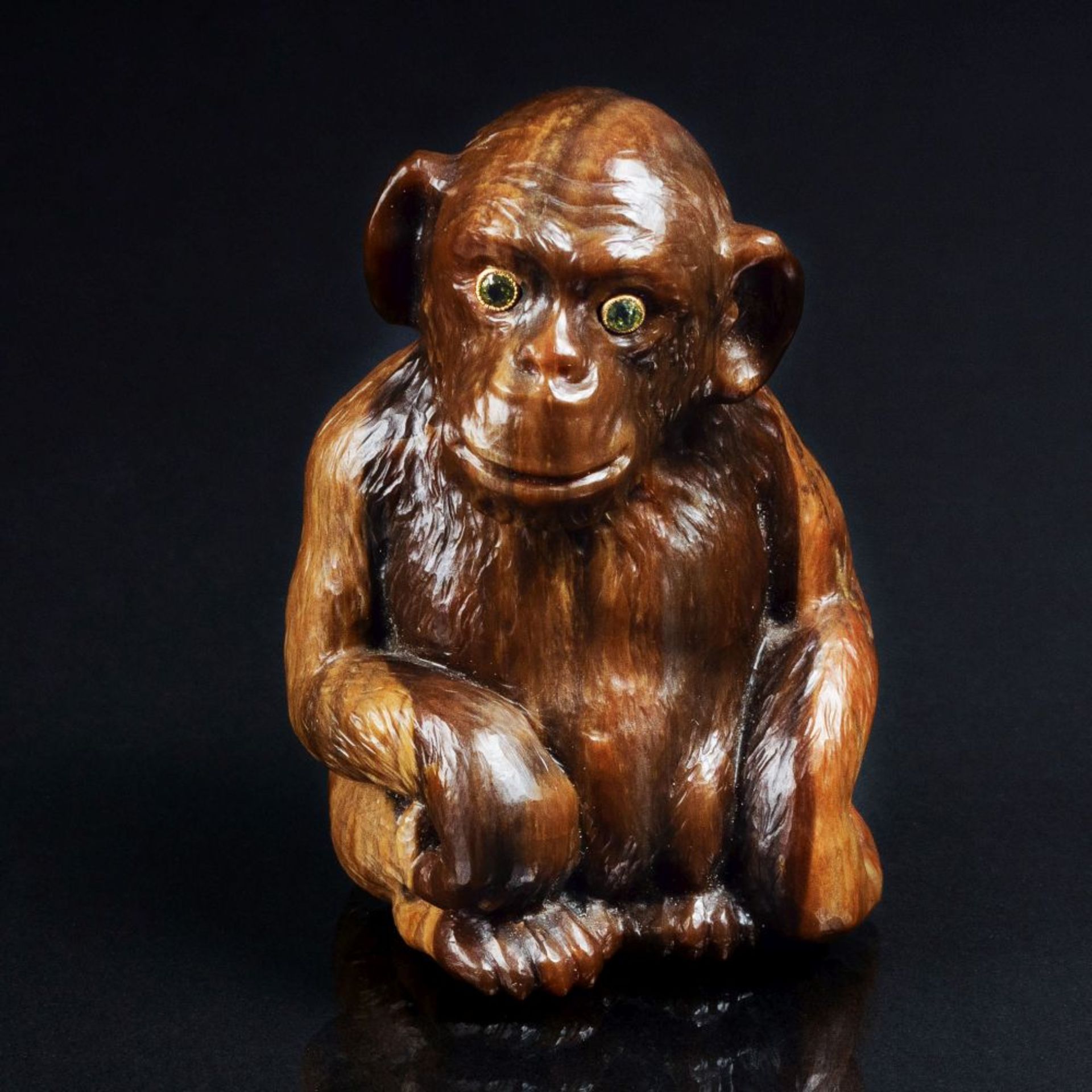 A Russian Agate Animal Figure 'Sitting Chimpanzee'.