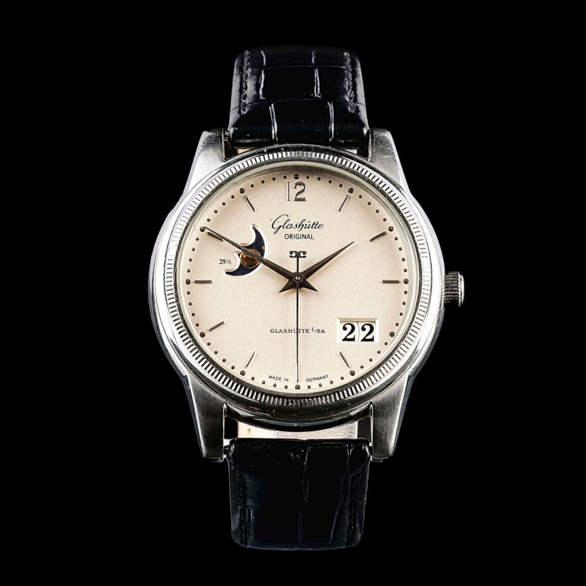 Firma Glashütte Original. Herren-Armbanduhr 'Senator Panorama Datum' mit Mondphase.