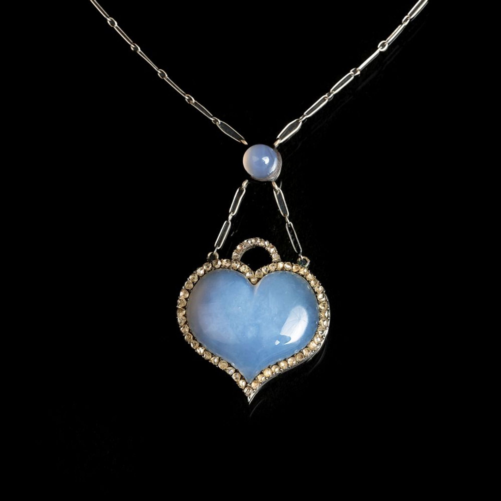 An Art Nouveau 'Heart' Necklace with Moonstone and Diamonds.