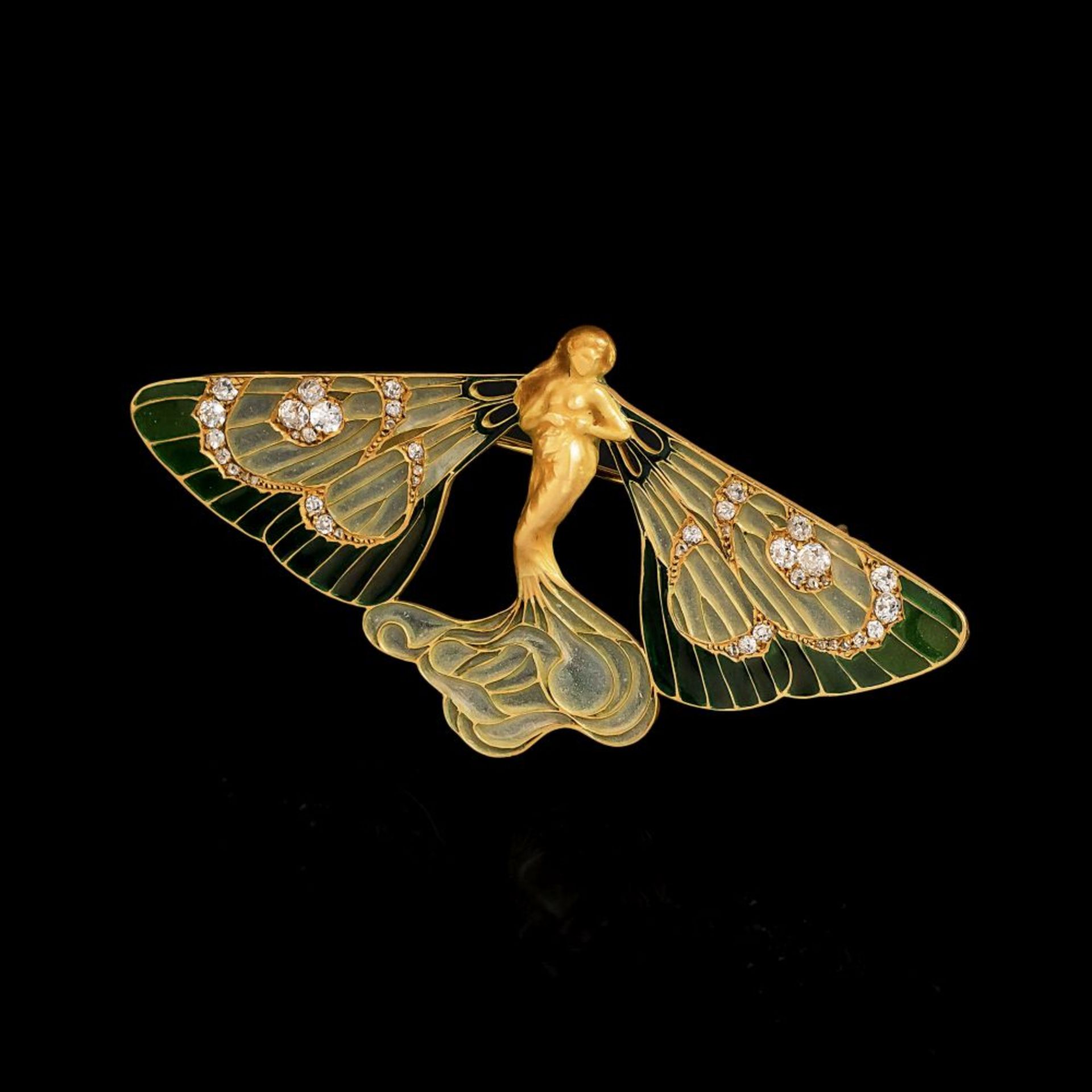 Lalique, René (Ay/Marne 1860 - Paris 1945). An Art Nouveau Diamond Plique-à-jour Brooch 'Papillon Ny