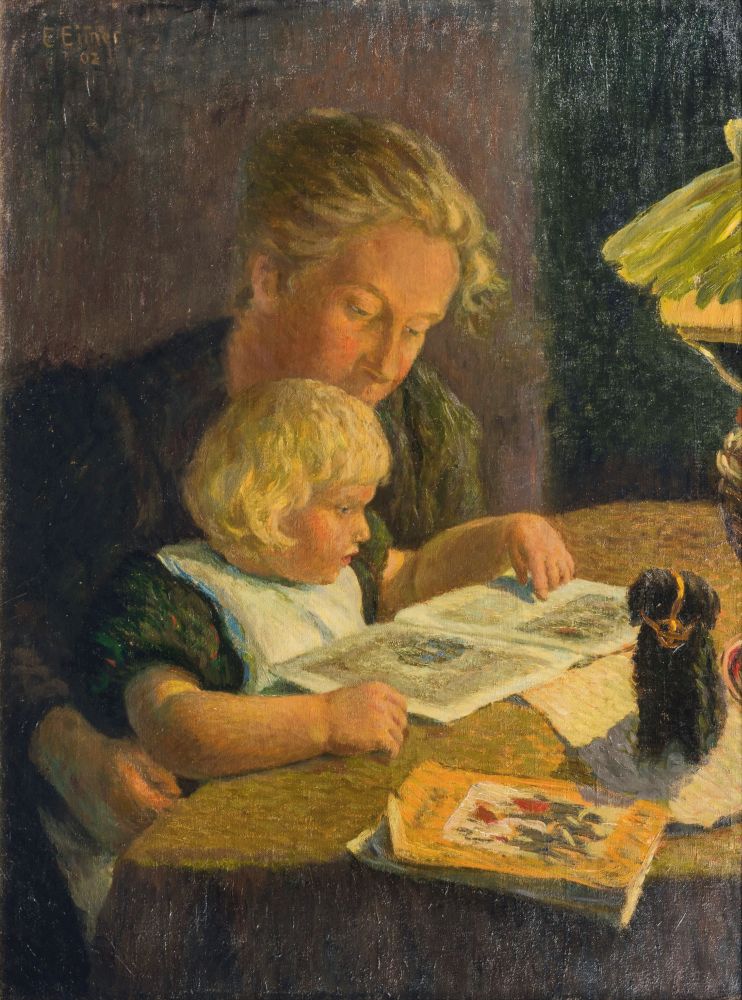 Eitner, Ernst (Hamburg 1867 - Hamburg 1955). Toni and George by the Lamp.