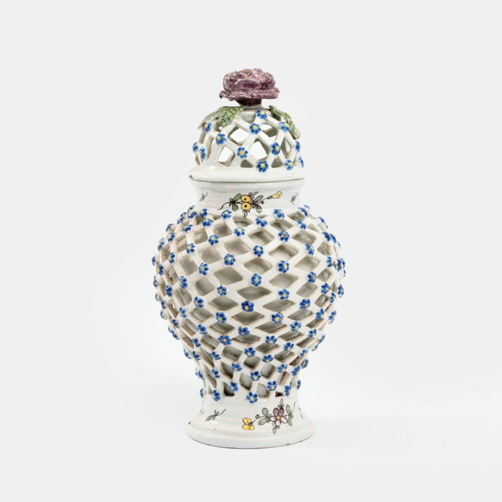 A Faience Potpourri Vase with Forget-Me-Not.