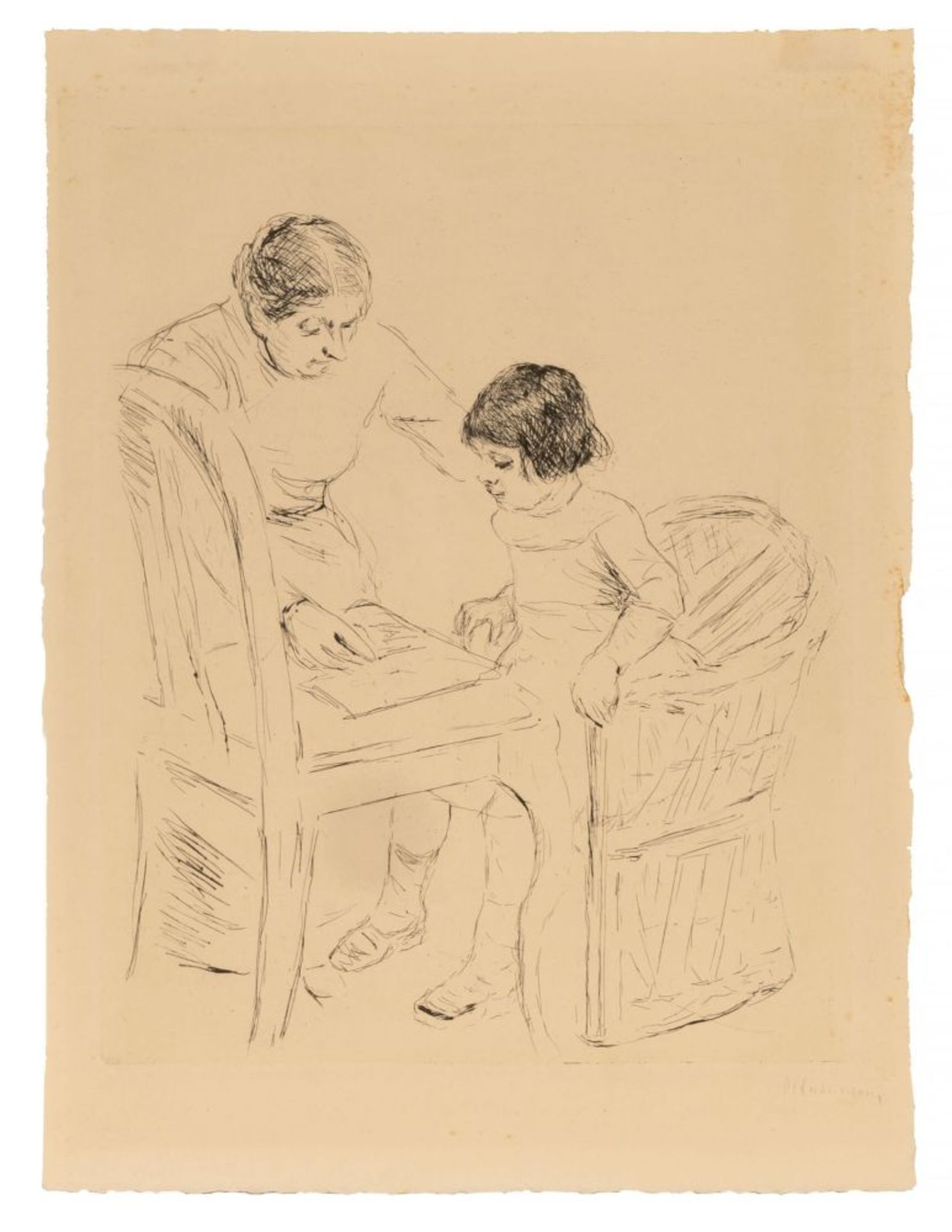 Liebermann, Max (Berlin 1847 - Berlin 1935). Vor der Bilderfibel - Looking at a Picture Book.