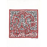 KEITH HARING - Four Legs - Black and red marker drawing on paper