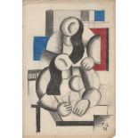 FERNAND LEGER - Deux femmes - Mixed media drawing on paper