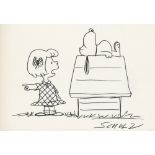 CHARLES SCHULZ - Patty and Snoopy - Marker drawing on paper