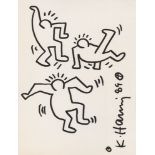 KEITH HARING - Three Dancers - Black marker drawing on paper