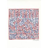 KEITH HARING - Barking Dogs - Black and red marker drawing on paper