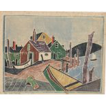 BEULAH TOMLINSON - The Wharf - White line color woodcut