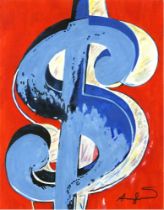 ANDY WARHOL - $ [dollar sign] - Acrylic, ink, & watercolor on paper