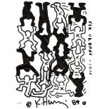 KEITH HARING - White & Black Acrobats - Black marker drawing on paper