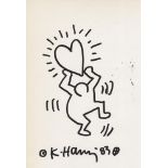 KEITH HARING - Dancer with Heart - Black marker drawing on paper