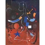 JOAN MIRO - Personnage - Oil on paper mounted on cardboard