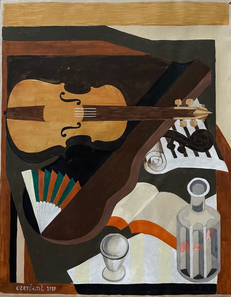 AMEDEE OZENFANT - Nature morte au violon et éventail - Gouache and pencil drawing on paper