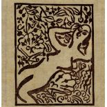 SHIKO MUNAKATA - Female Nude in Garden II - Color woodcut in brown ink