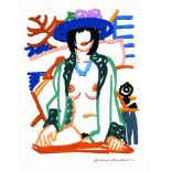 TOM WESSELMANN [d'après] - Monica Sitting Cross-legged with Blue Hat - Acrylic on paper