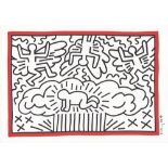 KEITH HARING - Radiant Angels with Radiant Baby - Black and red marker drawing on paper