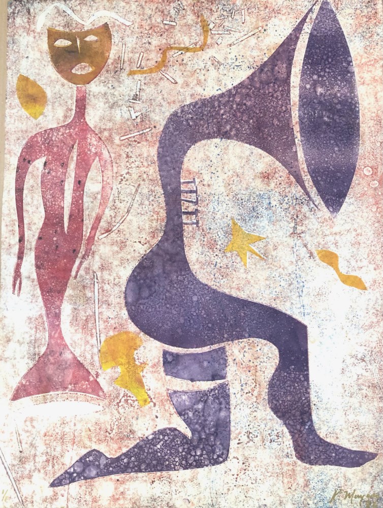 KARIMA MUYAES - Jazz Singer - Color stencil monoprint on bark paper