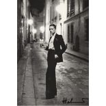 HELMUT NEWTON - Rue Aubriot I, Fashion Model Smoking, Paris, 1975 - Original photolithograph