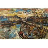 OSKAR KOKOSCHKA - Boote, Brucke, und Wolken - Oil on canvas