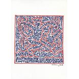 KEITH HARING - Monkey King - Black and red marker drawing on paper