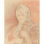 LADO GUDIASHVILI - Jeune femme avec un coq - Pastel and ink on paper