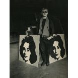 EVELYN HOFER - Andy Warhol with His Paintings of Liz Taylor - Original toned vintage photogravure