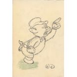 WALT DISNEY - Little Pig - Pencil and colored pencil drawing on paper
