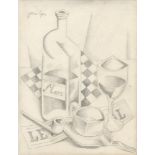 JUAN GRIS - Verre, damier, et bouteille de marc - Pencil drawing on paper