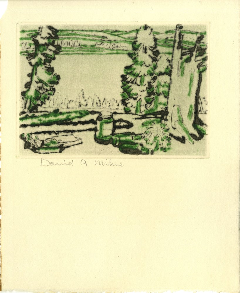 DAVID B. MILNE - Painting Place/Hilltop - Color drypoint