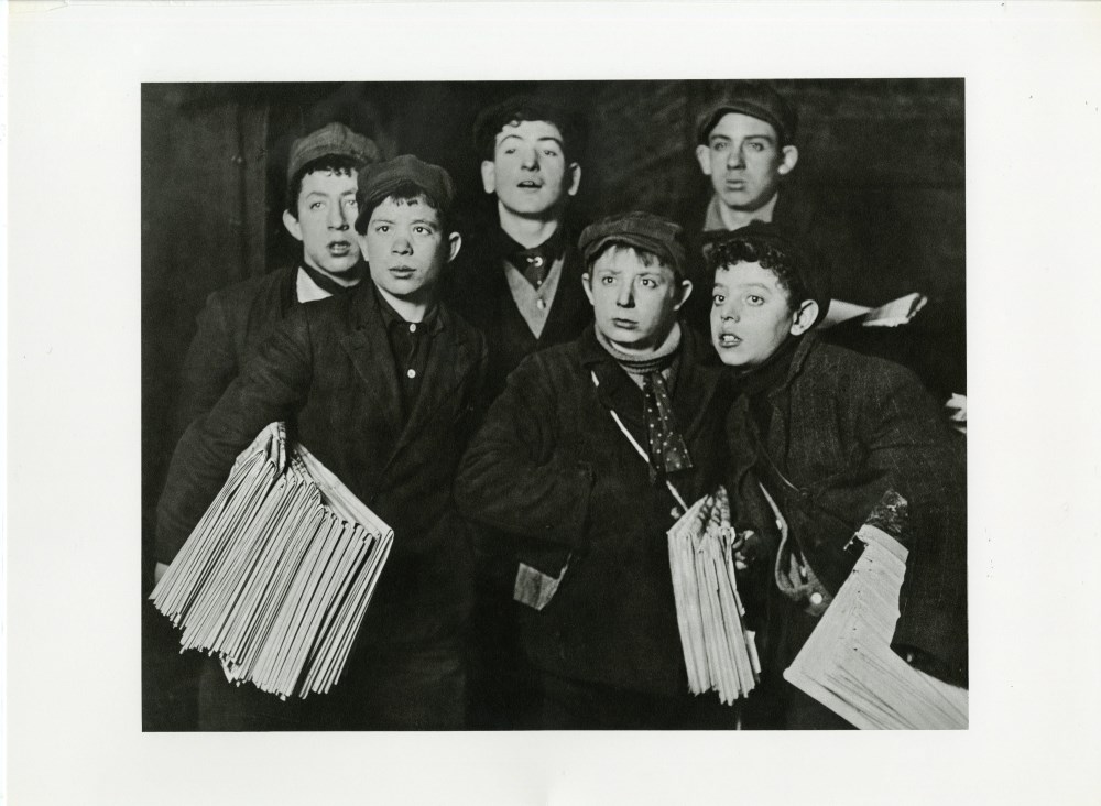 LEWIS HINE - Group of "Newsies" at the Brooklyn Bridge Starting Out at 1:00am in a Blizzard on a ...