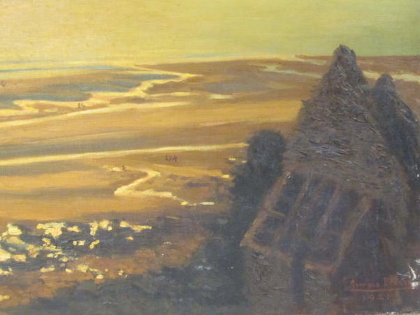GEORGES PLASSE - Chiffres et bateau a la mer, le coucher du soleil - Oil on canvas - Bild 4 aus 8