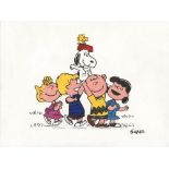 CHARLES SCHULZ - Charlie Brown & the Gang - Watercolor and marker drawing on paper