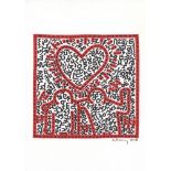 KEITH HARING - Best Buddies - Black and red marker drawing on paper