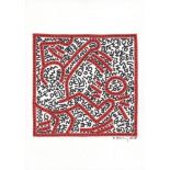 KEITH HARING - Soccer Time - Black and red marker drawing on paper