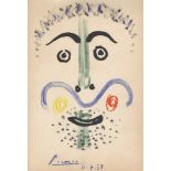 PABLO PICASSO - Homme moustachu - Original crayon, ink, and felt-tip pen drawing on paper