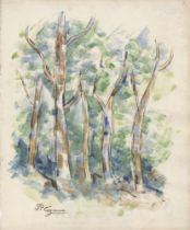 PAUL CEZANNE - Arbres au bord d'une route en Provence - Watercolor and pencil drawing on paper