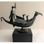 LEONORA CARRINGTON [imputée] - The Ship of Cranes - Bronze sculpture with dark turquoise patina