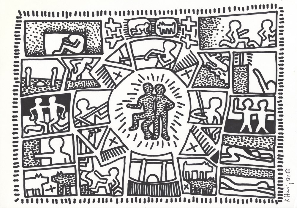 KEITH HARING - Great Friends - Black marker drawing on paper