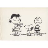 CHARLES SCHULZ - Snoopy, Lucy, & Charlie - Marker drawing on paper