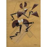 HENRI LAURENS - Figure cubiste dansante - Papier colle (collage), gouache, and crayon drawing on ...