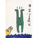 KEITH HARING - Diver and Dolphin - Four color marker drawing on paper