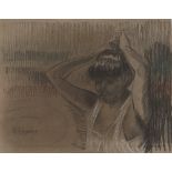 EDGAR DEGAS - Jeune femme faisant ses cheveux - Charcoal, pastel, and estompe drawing on paper