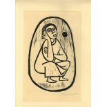 JOSE VENTURELLI - Pensive Woman - Original woodcut
