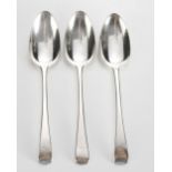 THREE GEORGE IV SILVER OLD ENGLISH PATTERN DESSERT SPOONS, STEPHAN ADAMS, LONDON, 1821