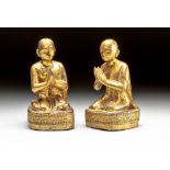 A PAIR OF BURMESE LACQUERED GILT-WOOD MONKS, EARLY 20TH CENTURY