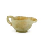 A CHINESE CELADON JADE ARCHAISTIC LIBATION CUP, QING DYNASTY, 18 / 19TH CENTURY