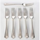 FIVE VICTORIAN SILVER OLD ENGLISH PATTERN SILVER SALAD FORKS, GOLDSMITHS AND SILVERSMITHS COMPANY, L