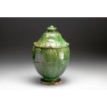 A CHINESE EMERALD GREEN GLAZE BUDDHIST 'LOTUS' JAR, SONG DYNASTY, 960 - 1279